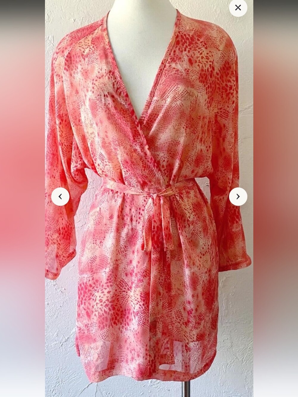 Victoria's Secret Coral& Pink Snake-Print Semi-Sheer Kimono Style Robe One Size